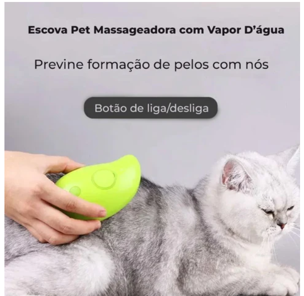 Escova a Vapor Recarregavel para Gatos e Caes